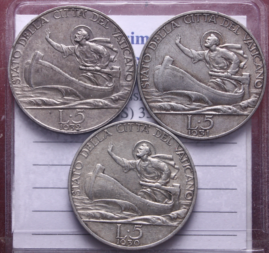 NL* CITTA' del VATICANO PIO XI Lotto 3 Monete 5 LIRE 1932 1931 1930 come da foto