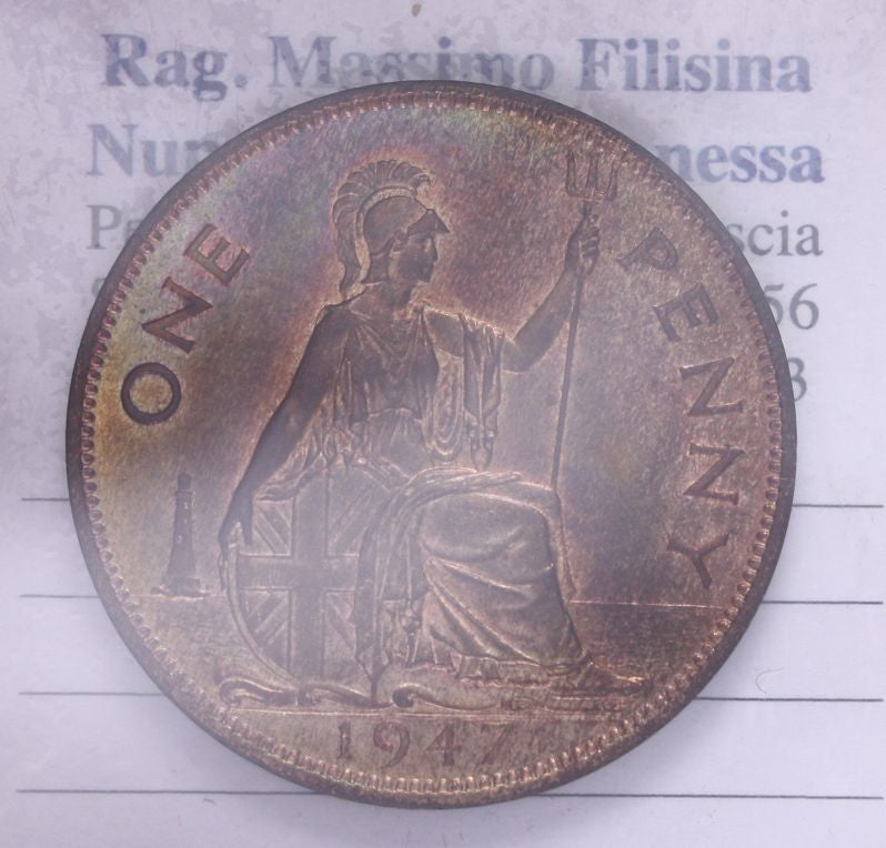 NL* INGHILTERRA RE GIORGIO V 1 PENNY rame 1947 non circolato con rame rosso