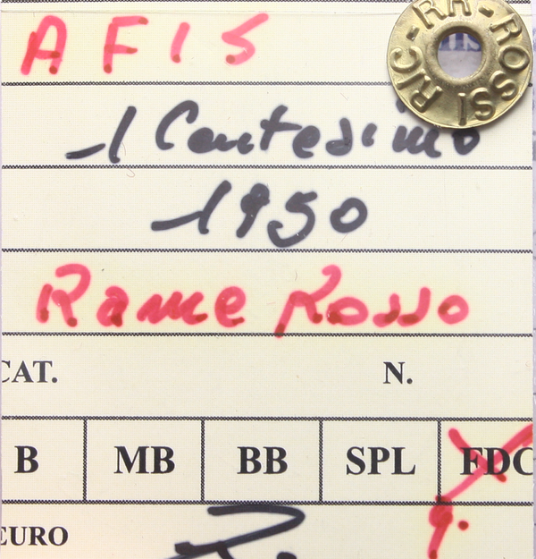 NL* AFIS SOMALIA 1 CENTESIMO 1950 qFDC RAME ROSSO Perizia Rossi Riccardo