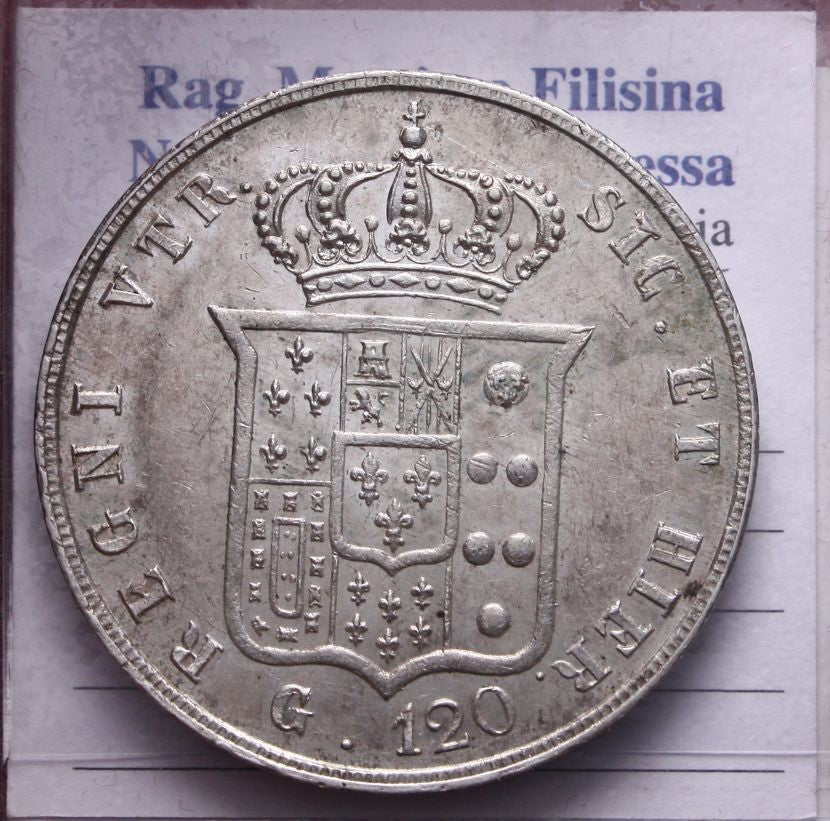 NL* NAPOLI FERDINANDO II Piastra 120 GRANA argento 1857 SPLENDIDA conservazione