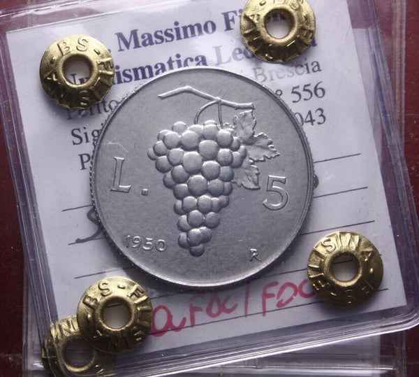 NL* Italy Republic 5 LIRE GRAPE 1950 QFDC/FDC Filisina Massimo Expert Opinion