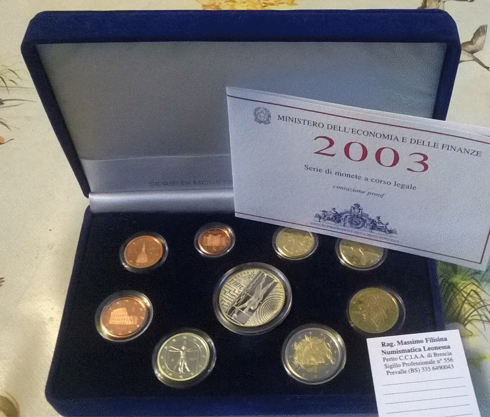 NL* ITALIA Divisionale 2003 9 Valori con 5 EURO ARGENTO PROOF Set zecca