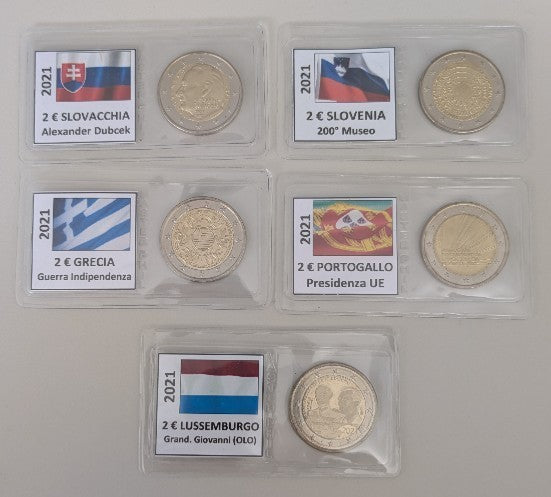 NL* EUROPA Lotto 5 MONETE da 2 EURO 2021 SVK SVN GRC PRT LUX fdc come da foto