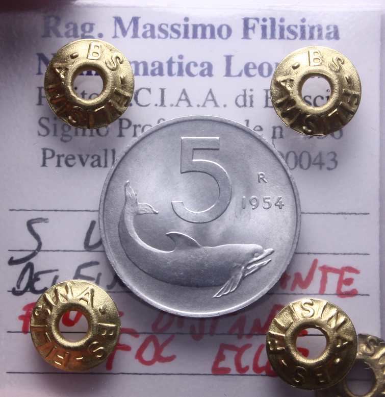 NL* Italia Repubblica 5 LIRE DELFINO 1954 FIRMA DISTANT FDC ECC Perizia Filisina