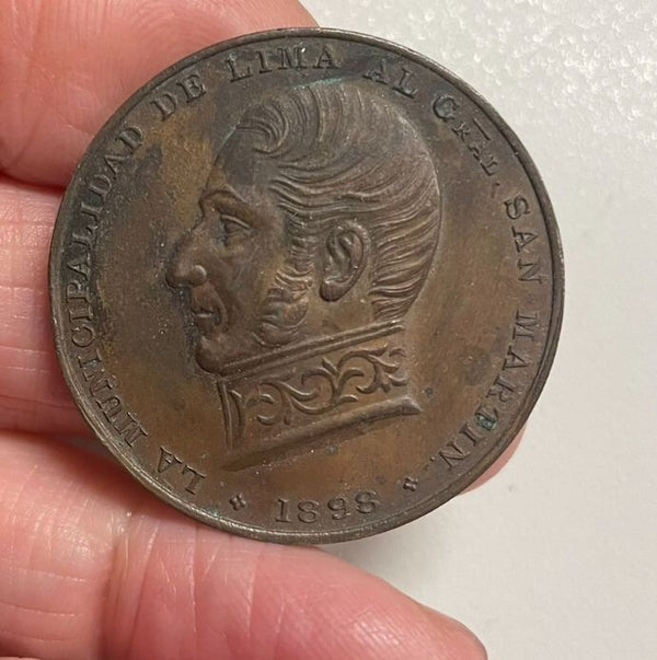 NL* PERU' LIMA 1898 MEDAGLIA BRONZO IN ONORE Generale JOSE FRANCISCO MARIN