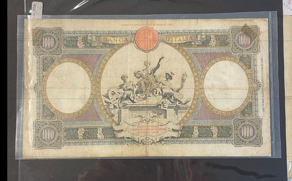 NL* BANCA D'ITALIA Banconota 1000 LIRE  REGINE DEL MARE FASCIO 12-12-1934 RARA