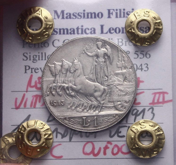 NL* VEIII Italia 1 LIRA AG. 1913 QUADRIGA VELOCE Q.FDC Perizia Filisina Massimo