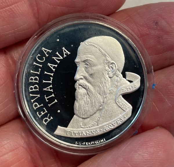 NL* ITALIA 500 Lire Argento 1990 TIZIANO VECELIO PROOF da Divisionale Zecca Oblò