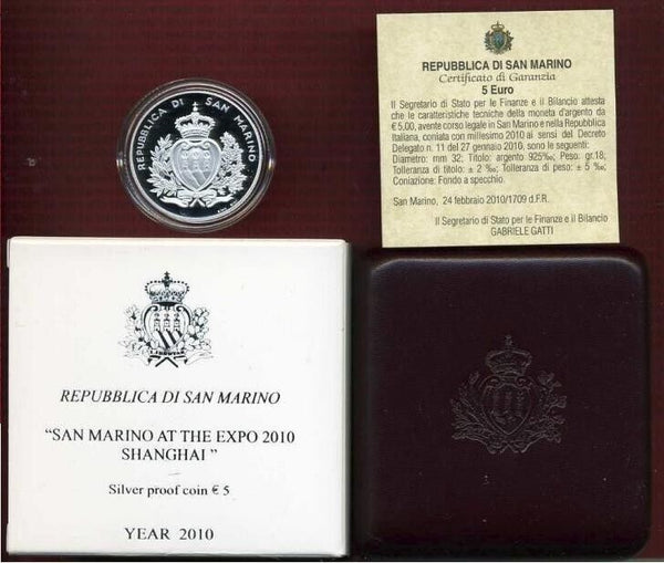 NL* SAN MARINO 5 EURO Silver 2010 EXPO SHANGHAI PROOF