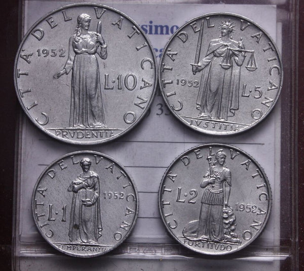 NL* CITTA' Vaticano PAPA PIO XII Serie 1952 4 VALORI 10 5 2 1 LIRA come da foto
