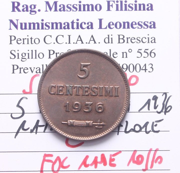 NL* SAN MARINO 5 CENTESIMI RAME 1936 FDC RAME ROSSO Perizia Filisina Massimo