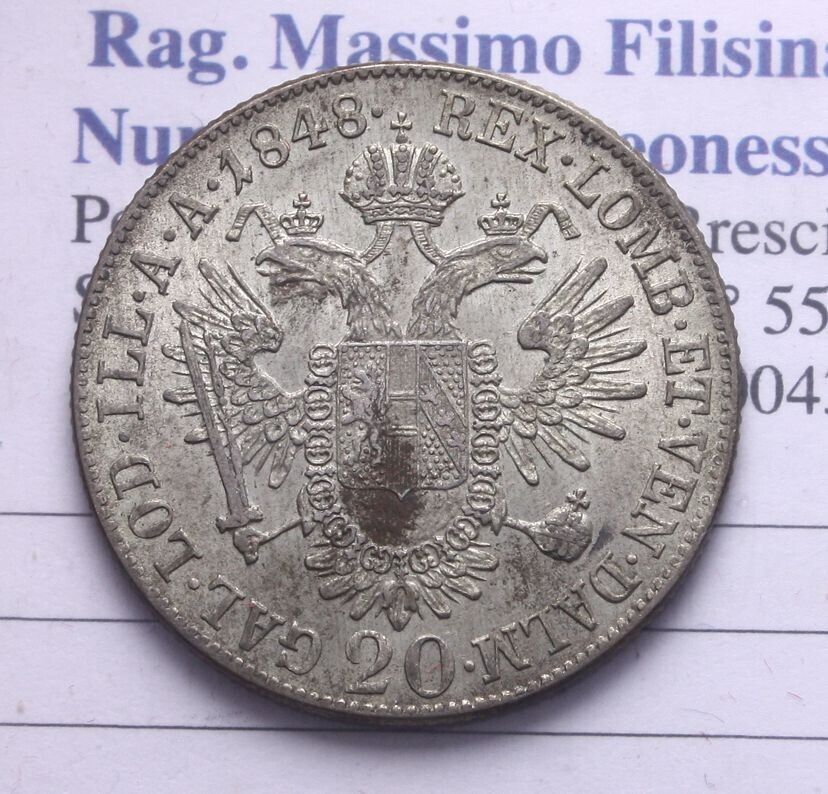 NL* AUSTRIA FERDINAND II 20 KREUZER SILVER 1848 A SUPER preservation