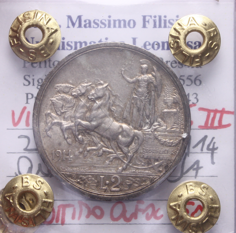 NL* VEIII 2 LIRE ARGENTO 1914 QUADRIGA BRIOSA OTTIMO QFDC/FDC Perizia Filisina