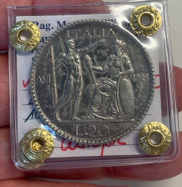 NL* VEIII 20 LIRE ARGENTO 1928 LITTORE RARO Q.SPL/SPL Perizia Filisina Massimo