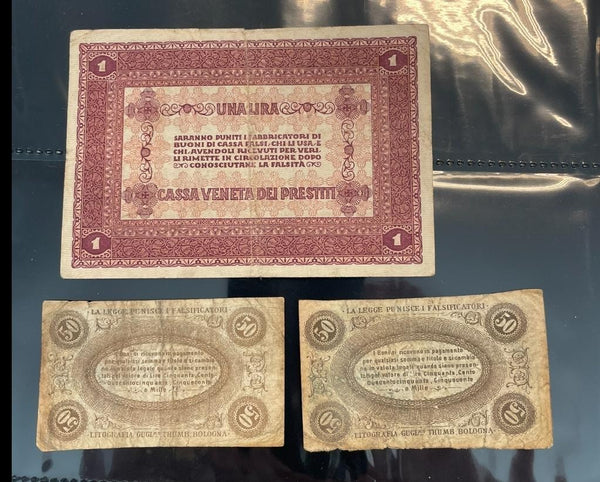 NL* BUONO CASSA VENETA DEI PRESTITI 1 LIRA 1918 e 2 X 50 CENTESIMI BANCA TOSCANA