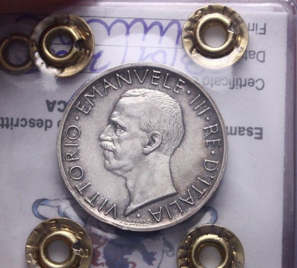NL* VEIII 5 Lire ARGENTO AQUILOTTO 1928 ** R2 SPL+ C Perizia Filisina Massimo