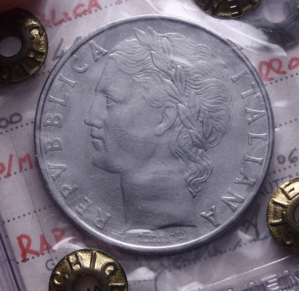 NL* Italia 100 LIRE 1960 MEZZALUNA SOTTO IL COLLO RARA MB+ Perizia Chiglien