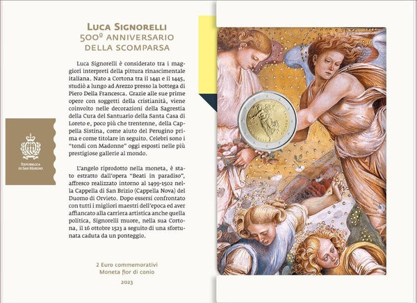 NL* SAN MARINO 2 Euro 2023 500° ANNIVERSARIO Luca Signorelli FDC SET ZECCA