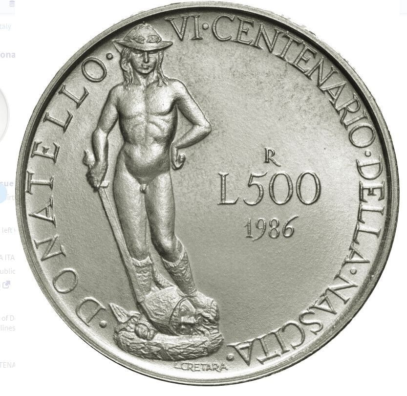NL*ITALIA 500 Lire Argento 1986 DONATELLO FDC FIOR DI CONIO da Divisionale Zecca