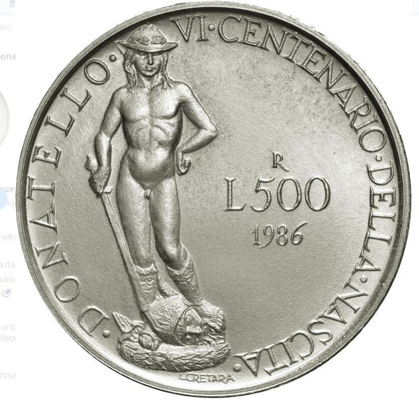 NL*ITALIA 500 Lire Argento 1986 DONATELLO FDC FIOR DI CONIO da Divisionale Zecca