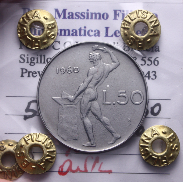 NL* ITALIA Repubblica 50 LIRE VULCANO 1960 NC QSPL Perizia Filisina Massimo
