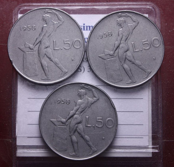 NL* ITALIA LOTTO 3 PEZZI da 50 LIRE VULCANO 1958 RARI eccellente conservazione