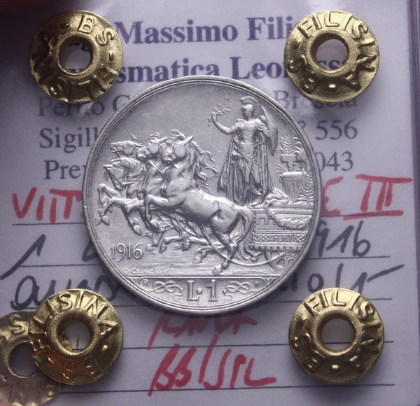 NL* VEIII 1 LIRA ARGENTO 1916 QUADRIOGA BRIOSA RARA BB/SPL Perizia Filisina