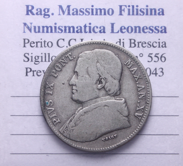NL* STATO PONTIFICIO PAPA PIO IX 20 BAIOCCHI Argento 1861 XV ottima conservaz.
