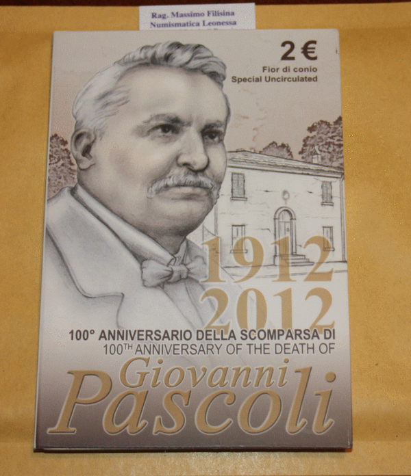 NL* ITALIA Repubblica 2 EURO 2012 GIOVANNI PASCOLI FDC set zecca