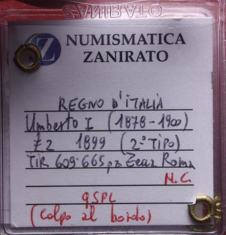 NL* UMBERTO I 2 LIRE ARGENTO 1899 ROMA Q.SPL Sigillo ZANIRATO LORIS