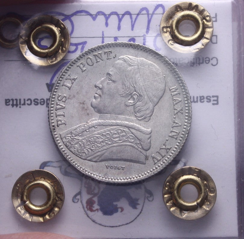 NL* Stato Pontificio PIO IX 20 BAIOCCHI ARGENTO 1860 XIV QFDC Perizia Filisina M