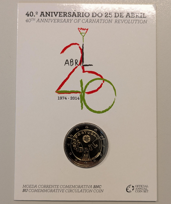 NL* PORTOGALLO 2 EURO 2014 40° ANNIVERSARIO 25 APRILE FDC coin card