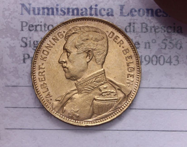 NL* BELGIO RE ALBERTO I Marengo 20 FRANCHI ORO GOLD 1914 Legende Francesi