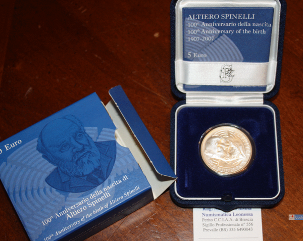 NL* ITALIA Repubblica 5 Euro Argento 2007 ALTIERO SPINELLI FDC SET ZECCA