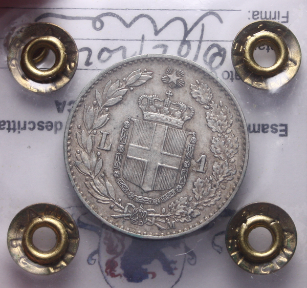 NL* UMBERTO I ITALIA 1 LIRA ARGENTO 1887 ROMA BB/SPL Perizia Filisina Massimo