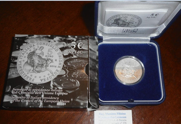 NL* ITALY 5 Euro Silver 2014 SEMESTER EU PRESIDENCY PROOF Mint Set