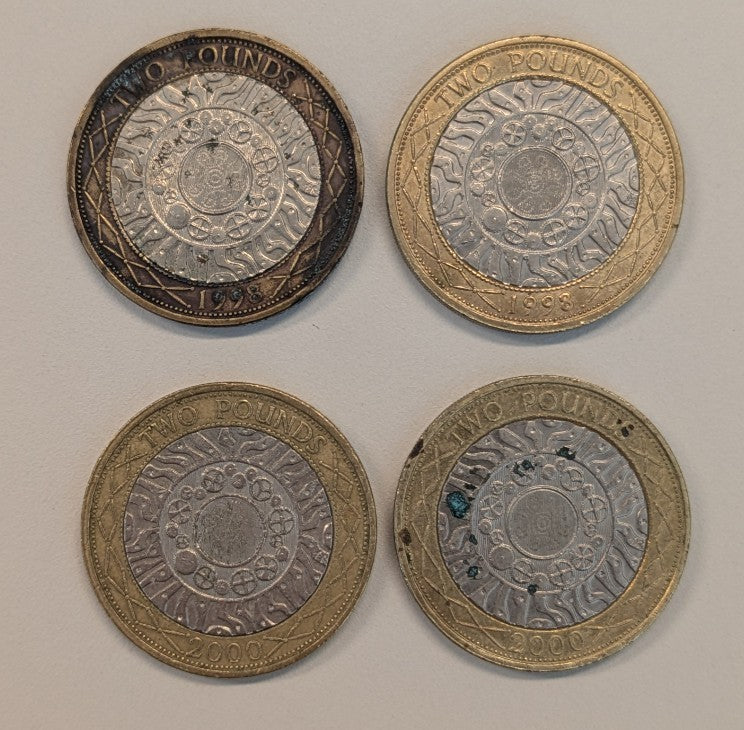 NL* REGNO UNITO Lotto 4 pezzi 2 POUNDS / 2 STERLINE  1998-2000  come da foto