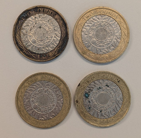 NL* REGNO UNITO Lotto 4 pezzi 2 POUNDS / 2 STERLINE  1998-2000  come da foto
