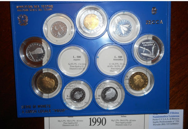 NL* ITALIA Divisionale 1990 9 VALORI senza monete in Argento - PROOF