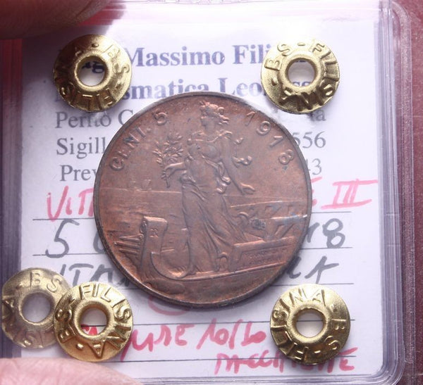 NL* VEIII Italia 5 CENTESIMI PRORA 1918 FDC RAME ROSSO  M. Perizia Filisina M.