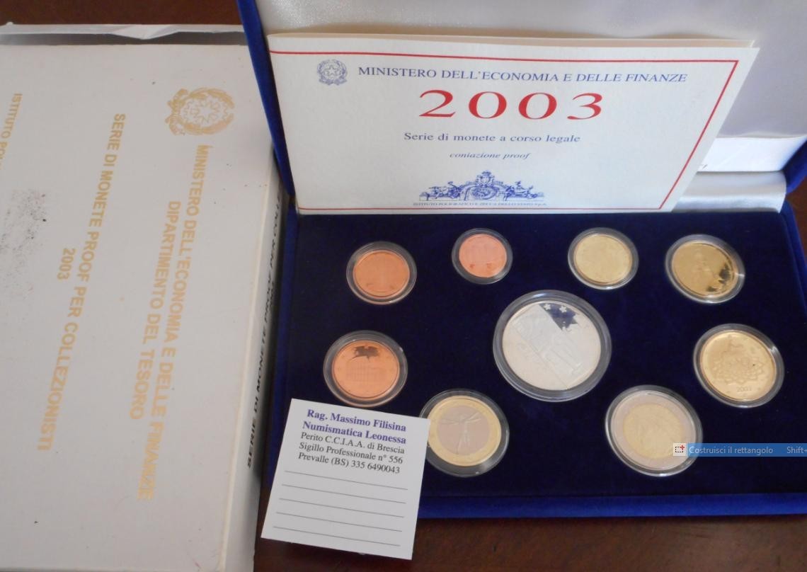 NL* ITALIA Divisionale 2003 9 Valori con 5 EURO ARGENTO PROOF Set zecca