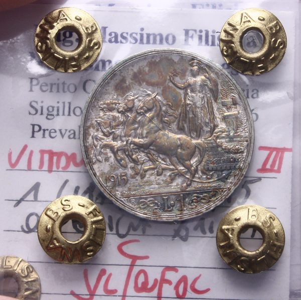 NL* VEIII Italia 1 LIRA ARGENTO 1915 QUADRIOGA BRIOSA SPL/QFDC Perizia Filisina