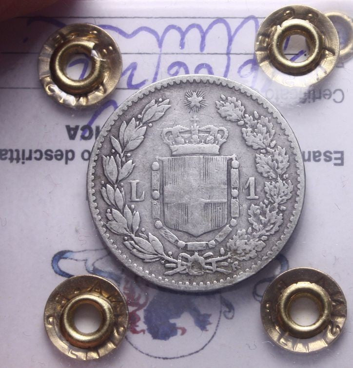 NL* UMBERTO I 1 Lira ARGENTO 1892 MOLTO RARA R2 MB/QBB Perizia Filisina Massimo