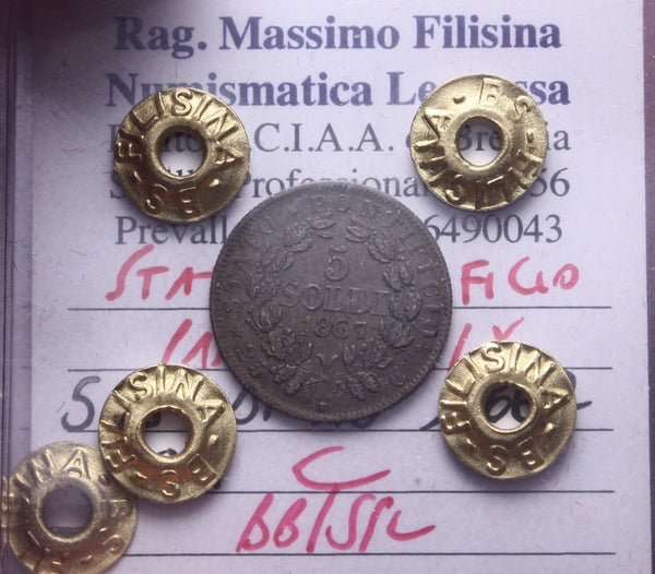 NL* STATO PONTIFICIO PAPA PIO IX 5 SOLDI Argento 1867 XXII BB/SPL Filisina M.
