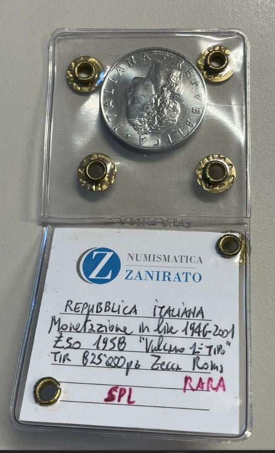 NL* ITALIA Repubblica 50 LIRE VULCANO 1958 RARA SPL sigillo Zanirato Loris