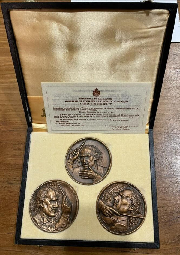 NL* SAN MARINO TRIPTYCH BRONZE MEDALS 1978 ARTURO TOSCANINI FDC in original set
