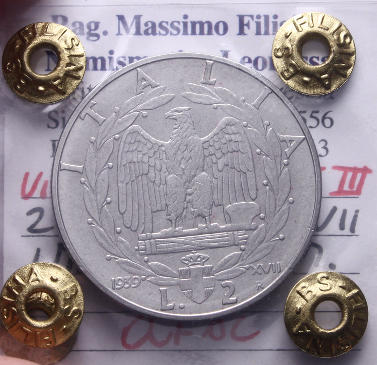 NL* VEIII 2 LIRE IMPERO 1939 XVII ANTIMAGNETICA QFDC Perizia Filisina Massimo