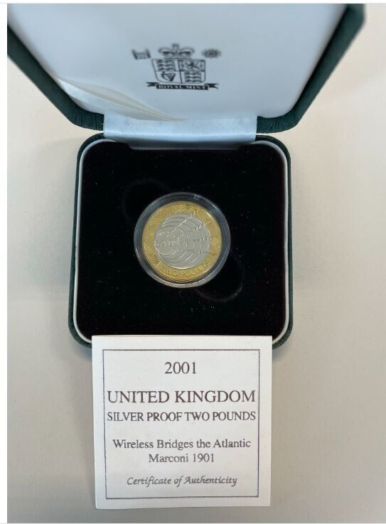 NL* GB UK ELIZABETH II 2 TWO POUND SILVER Silver 2001 WIRELESS BRIDGES Proof