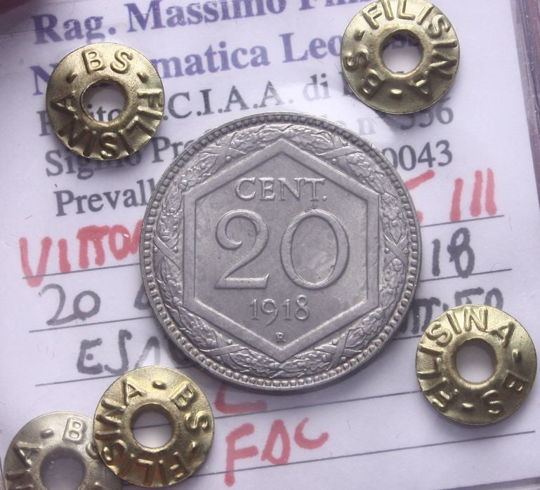 NL* VEIII 20 CENTESIMI ESAGONO 1918 RIBATTUTO QFDC/FDC Filisina MASSIMO