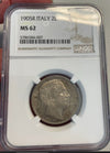 NL* VEIII 2 LIRE ARGENTO 1905 AQUILA SABAUDA in Slab MS62 NCG USA